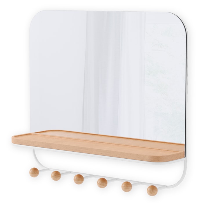 Espelho com Prateleira e Ganchos Estique Aço Branco Umbra - 45,7cm - Madel Home
