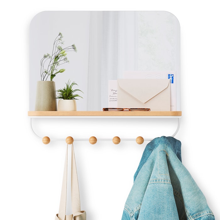 Espelho com Prateleira e Ganchos Estique Aço Branco Umbra - 45,7cm - Madel Home