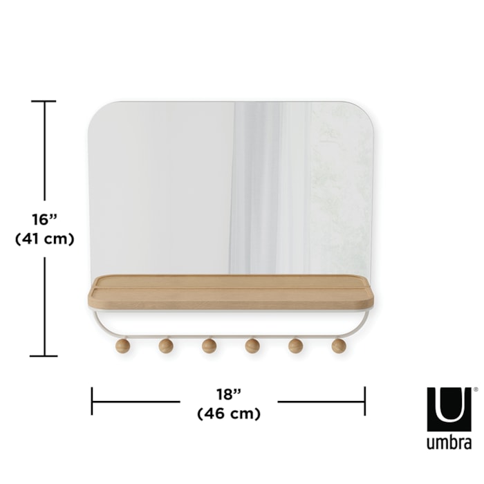 Espelho com Prateleira e Ganchos Estique Aço Branco Umbra - 45,7cm - Madel Home