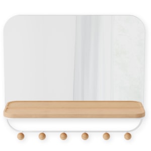 Espelho com Prateleira e Ganchos Estique Aço Branco Umbra - 45,7cm