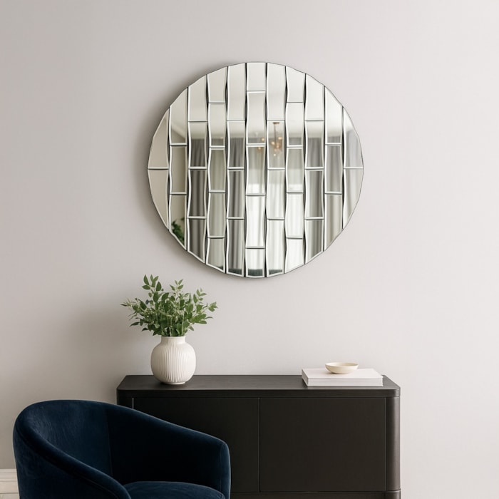 Espelho Decorativo Circular com Efeito Trama - 80cm - Madel Home