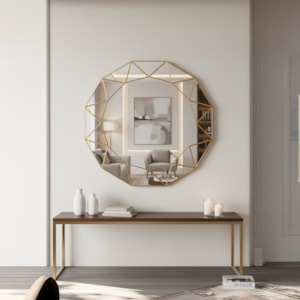 Espelho Decorativo Geométrico com Moldura em Metal Dourado - 80cm