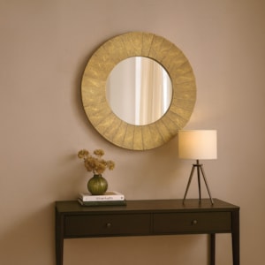 Espelho Decorativo Redondo com Moldura em Metal Dourado - 80cm