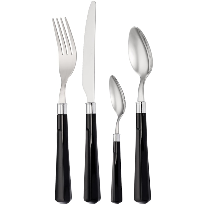 Faqueiro 24 Peças Inox com Cabo Preto - Madel Home