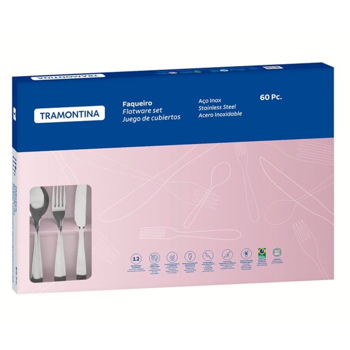 Faqueiro Laguna 60 Peças Aço Inox Facas para Churrasco Tramontina - Madel Home