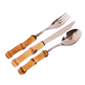Faqueiro Mesa 18 Peças Inox com Cabo Bambu Natural