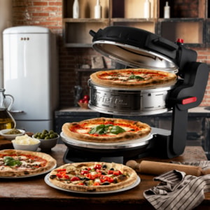 Forno Pizza Elétrico Duplo Preto 2100W 400ºC Pedra Refratária Ariete - 220V