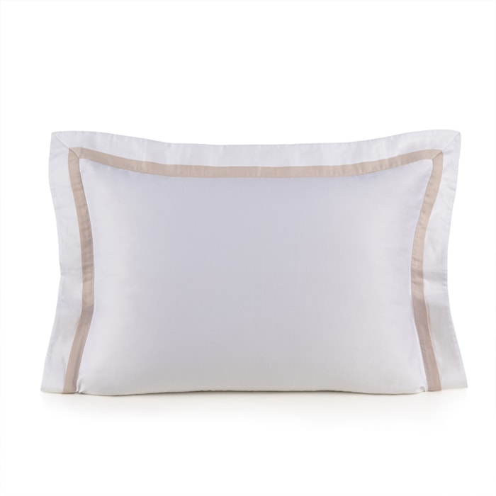 Fronha 100% Algodão Egípcio 300 Fios Branco/Rose Vercelli Trussardi - 50x70cm - Madel Home