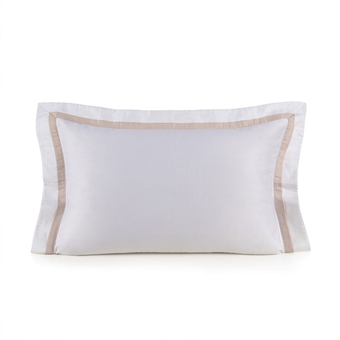 Fronha King 100% Algodão Egípcio 300 Fios Branco/Rose Vercelli Trussardi - 50x90cm - Madel Home