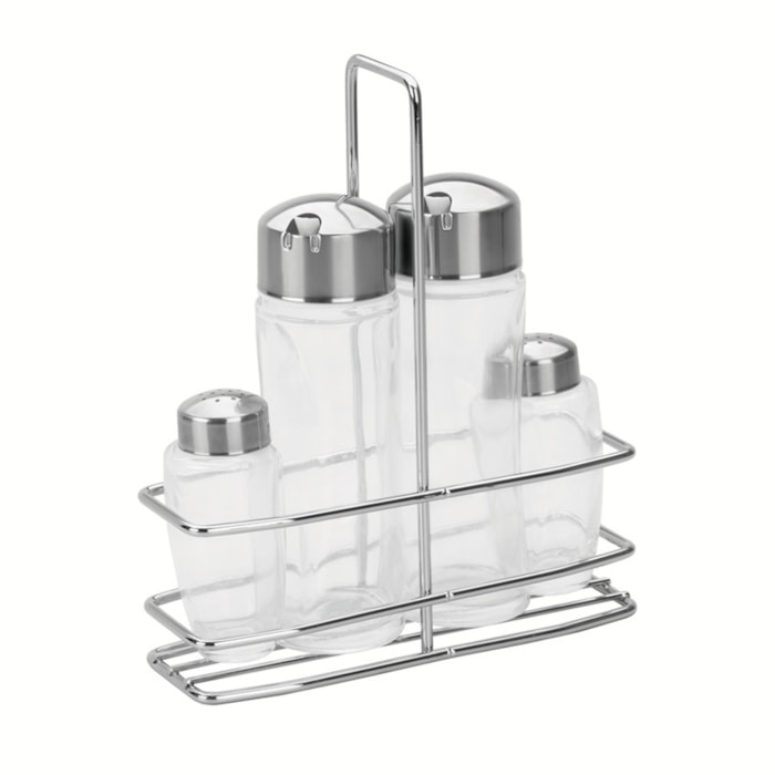 Galheteiro Ciclo 4 Peças Vidro e Aço Inox com Alça Tramontina - Madel Home