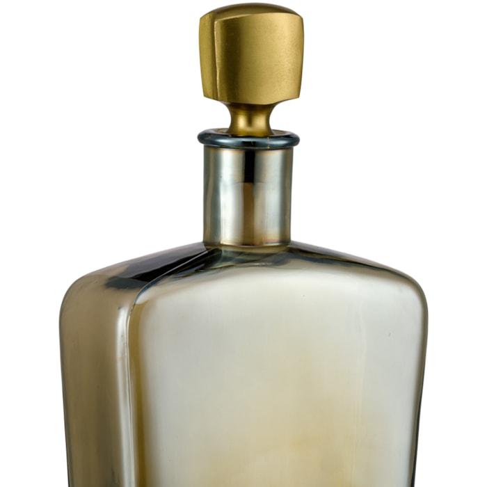 Garrafa Decorativa de Vidro com Tampa Metálica Fume - 35cm - Madel Home