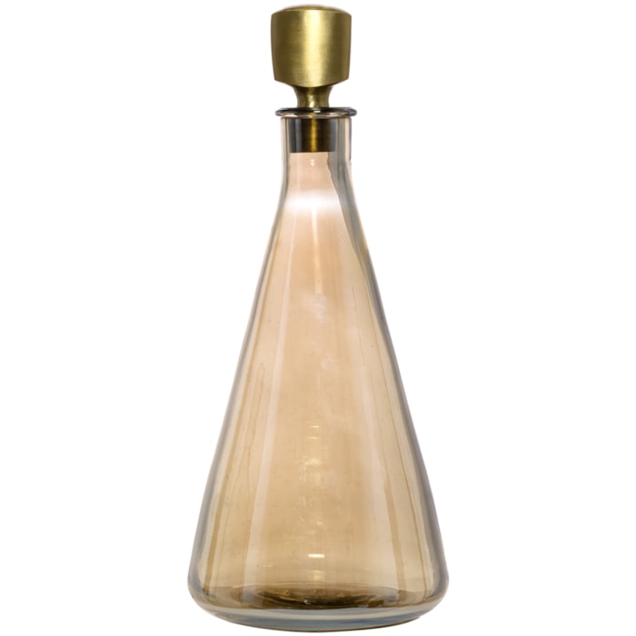 Garrafa Decorativa de Vidro Cone com Tampa Metálica Fume - 34,5cm - Madel Home