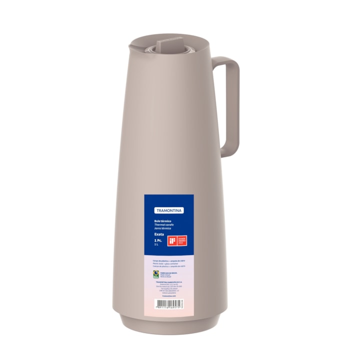 Garrafa Térmica Exata com Ampola em Plástico e Vidro Bege Tramontina - 1L - Madel Home