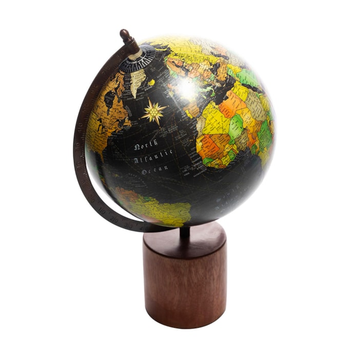 Globo Decorativo de Plástico e Madeira Preto Wolff - 34cm - Madel Home