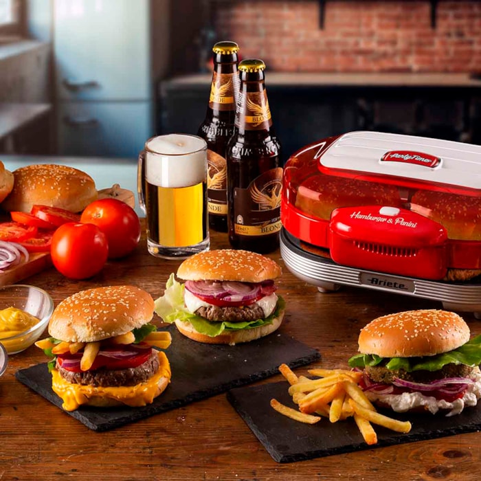 Grill Burguer Retrô Party Time 1200W Vermelho Ariete - 220V - Madel Home