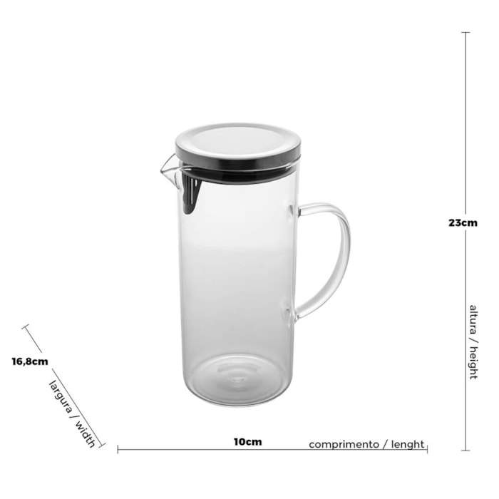 Jarra de Vidro Borossilicato com Tampa Wolff - 1,5L - Madel Home