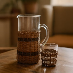 Jarra de Vidro e Rattan Tulum Marrom