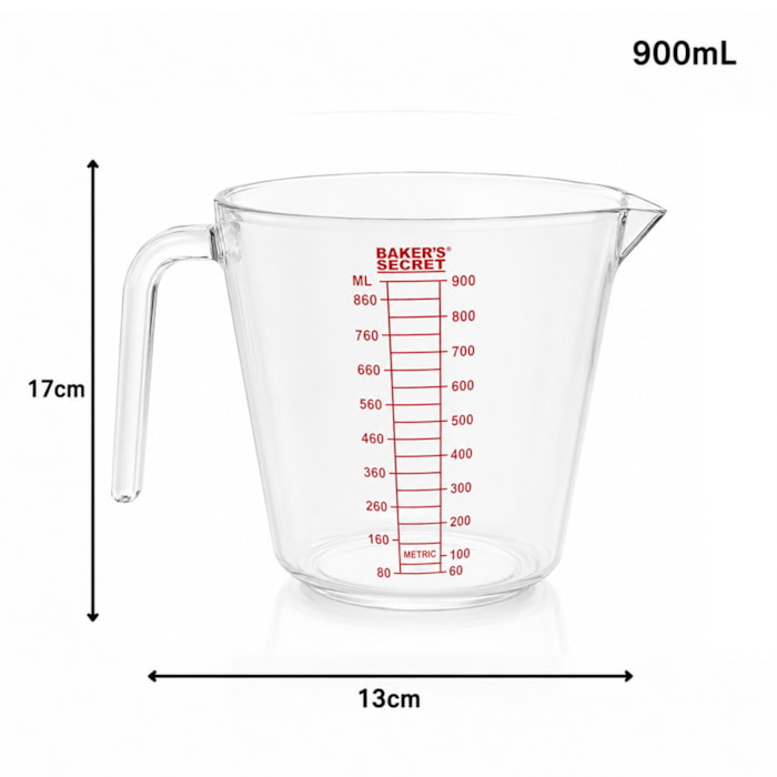Jarra Medidora Graduada em Plástico Transparente Baker's Secret - 900mL - Madel Home