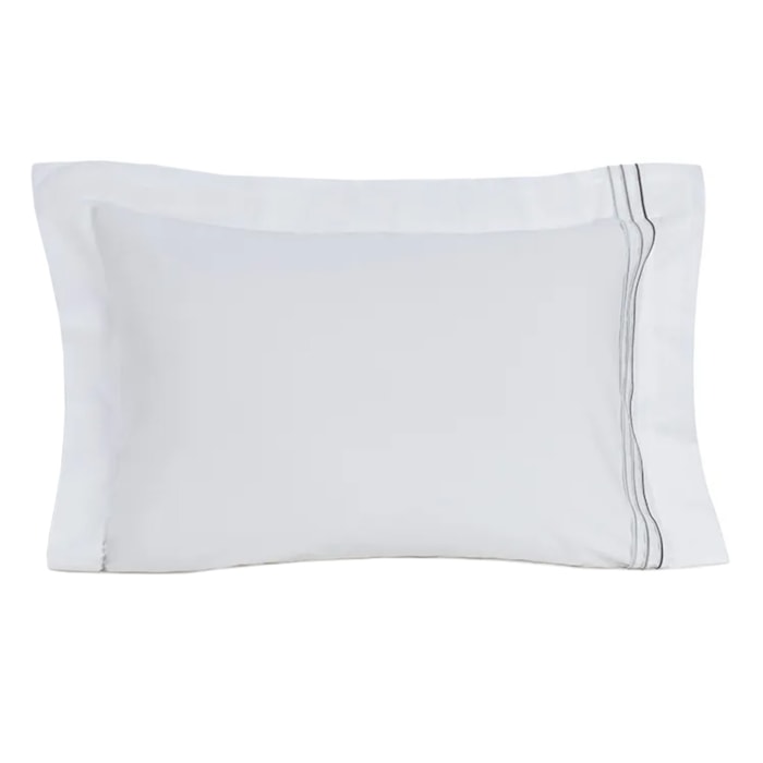 Jogo 2 Fronhas Branco/Cinza 100% Algodão 200 Fios Menfi - 50x70cm - Madel Home