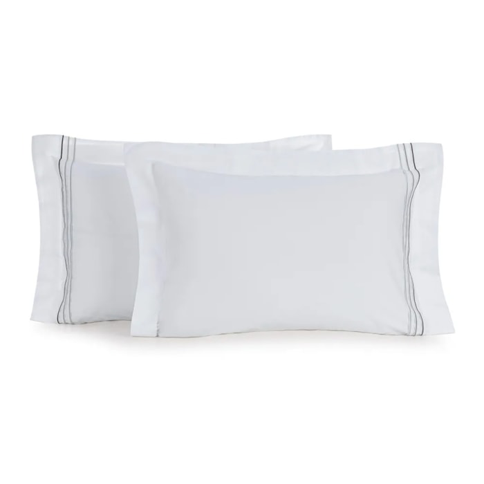 Jogo 2 Fronhas Branco/Cinza 100% Algodão 200 Fios Menfi - 50x70cm - Madel Home
