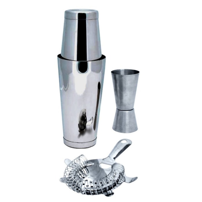 Jogo 3 Peças Coqueteleira Boston Inox 550ml Fracalanza - Madel Home