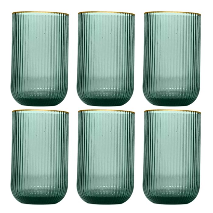 Jogo 6 Copos Cameratta Cristal Borda Dourada 425ml L'Hermitage Verde - Madel Home