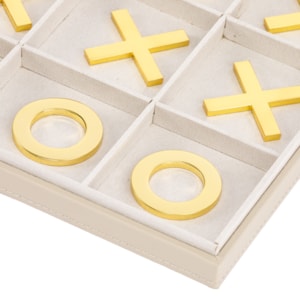 Jogo da Velha Decorativo Madeira e Couro Cinza - 29cm