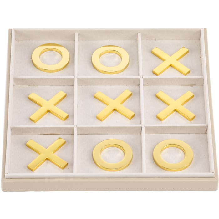 Jogo da Velha Decorativo Madeira e Couro Cinza - 29cm - Madel Home