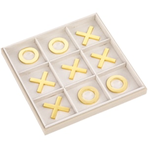 Jogo da Velha Decorativo Madeira e Couro Cinza - 29cm