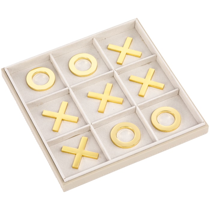 Jogo da Velha Decorativo Madeira e Couro Cinza - 29cm - Madel Home