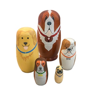 Jogo de 5 Matrioshka Raças de Cães Famosas Madeira