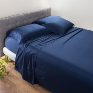 Jogo de Cama Casal 100% Algodão 200 Fios Azul Marinho Vida Bela Kacyumara