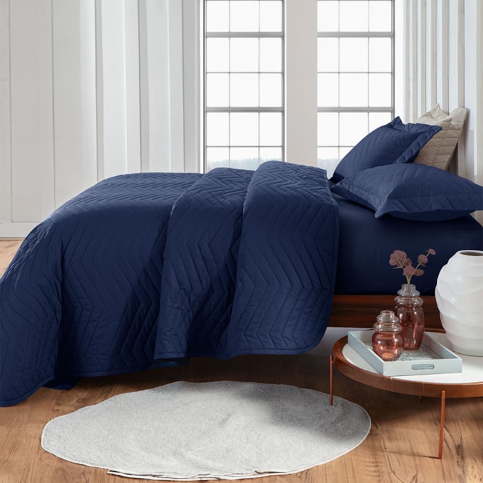 Jogo de Cama Casal 100% Algodão 200 Fios Azul Marinho Vida Bela Kacyumara - Madel Home