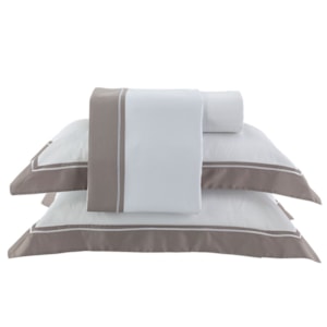 Jogo de Cama Casal 100% Algodão 300 Fios Branco/Fendi Manhattan Kacyumara