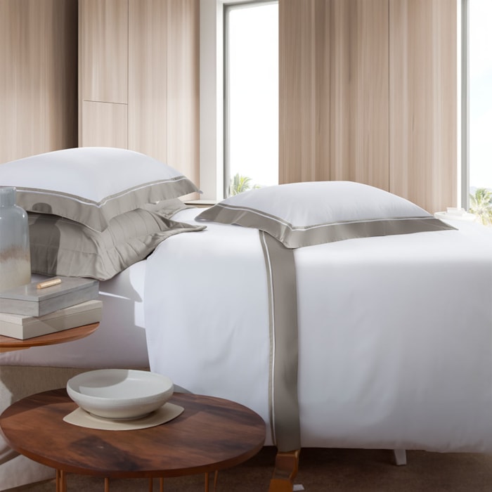 Jogo de Cama Casal 100% Algodão 300 Fios Branco/Fendi Manhattan Kacyumara - Madel Home