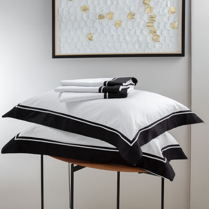 Jogo de Cama Casal 100% Algodão 300 Fios Branco/Preto Manhattan Kacyumara - Madel Home