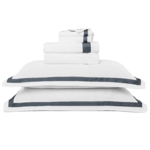 Jogo de Cama Casal 100% Algodão 300 Fios Jacarandá Branco/Chumbo