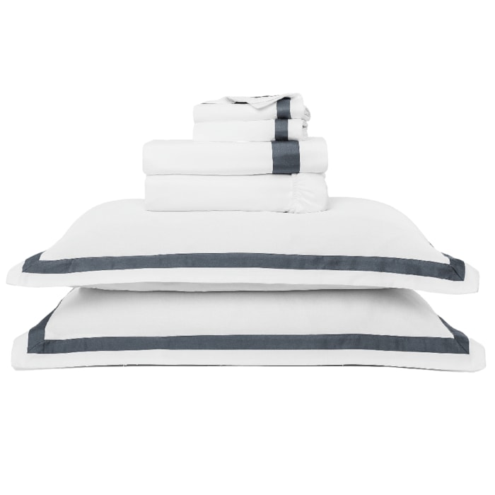 Jogo de Cama Casal 100% Algodão 300 Fios Jacarandá Branco/Chumbo - Madel Home