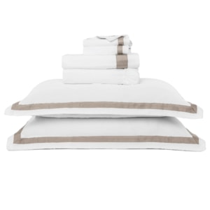 Jogo de Cama Casal 100% Algodão 300 Fios Jacarandá Branco/Fendi