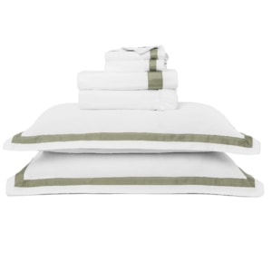 Jogo de Cama Casal 100% Algodão 300 Fios Jacarandá Branco/Verde