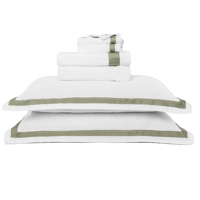 Jogo de Cama Casal 100% Algodão 300 Fios Jacarandá Branco/Verde - Madel Home