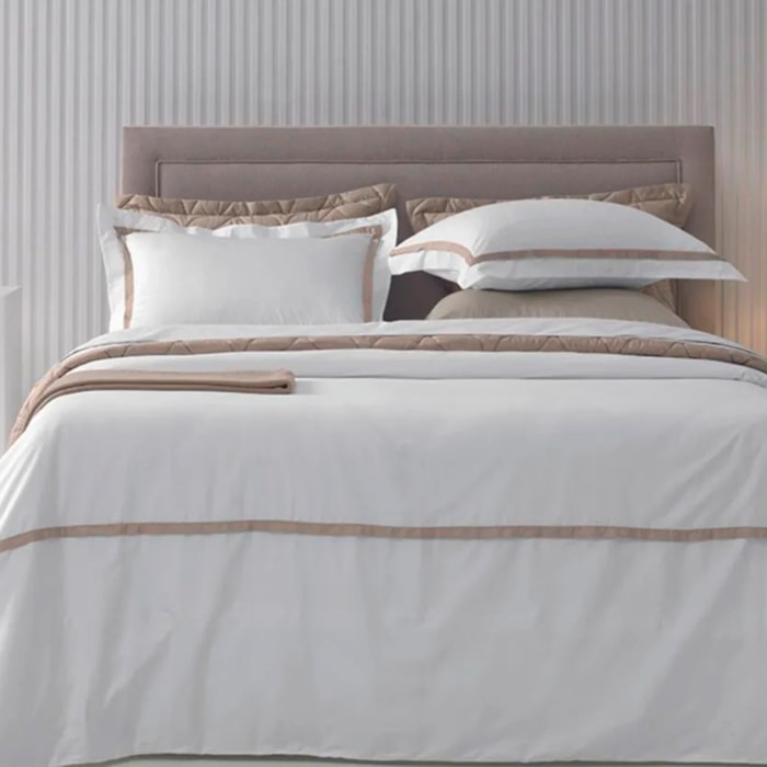Jogo de Cama Casal 100% Algodão Egípcio 300 Fios Branco/Nociola Vercelli Trussardi - Madel Home