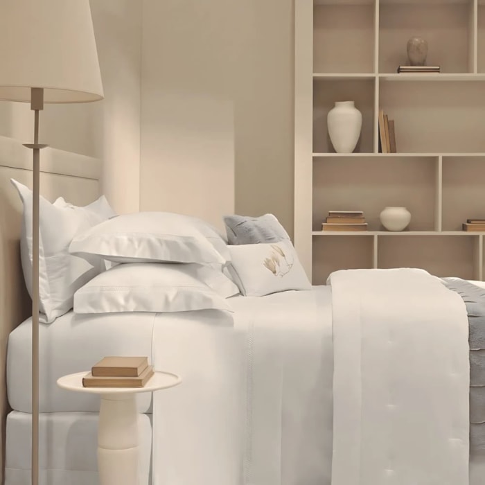 Jogo de Cama Casal 100% Algodão Egípcio 300 Fios Branco Piaceri Trussardi - Madel Home