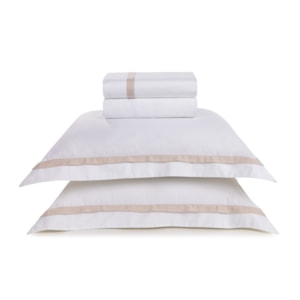 Jogo de Cama Casal 100% Algodão Egípcio 300 Fios Branco/Rose Vercelli Trussardi