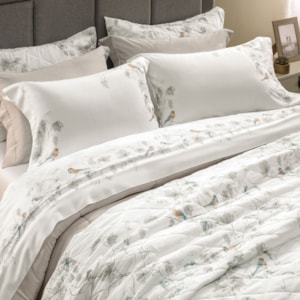 Jogo de Cama Casal 100% Algodão Egípcio 300 Fios Branco Videira Karsten