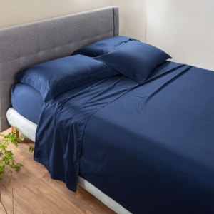 Jogo de Cama King 100% Algodão 200 Fios Azul Marinho Vida Bela Kacyumara