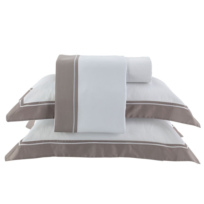 Jogo de Cama King 100% Algodão 300 Fios Branco/Fend Manhattan Kacyumara - Madel Home
