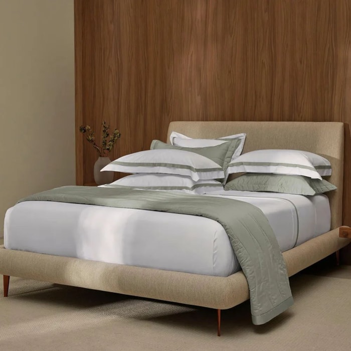 Jogo de Cama King 100% Algodão 300 Fios Jacarandá Branco/Verde - Madel Home