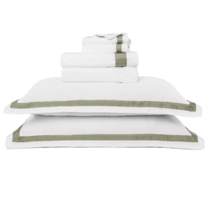 Jogo de Cama King 100% Algodão 300 Fios Jacarandá Branco/Verde