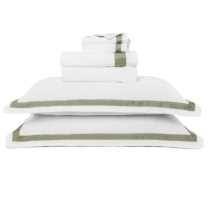 Jogo de Cama King 100% Algodão 300 Fios Jacarandá Branco/Verde - Madel Home